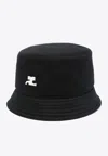 Courrèges Logo Embroidered Canvas Bucket Hat In Black