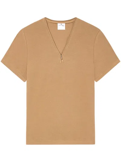 Courrèges T-shirt Mit Logo-stickerei In Nude