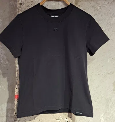 Courrèges Logo-embroidered Cotton T-shirt In Black