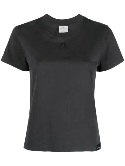 Courrèges Fitted Black Cotton Crew Neck T-shirt