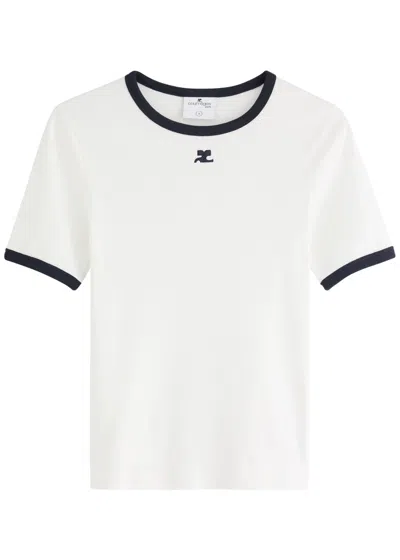 Courrèges Courreges Women Cotton T-shirt With Contrasting Profiles In White
