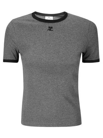 Courrèges Contrast-trim Cotton T-shirt In Grey