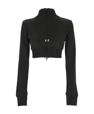 COURRÈGES COURRÈGES RIBBED LONG-SLEEVED CROPPED SWEATSHIRT