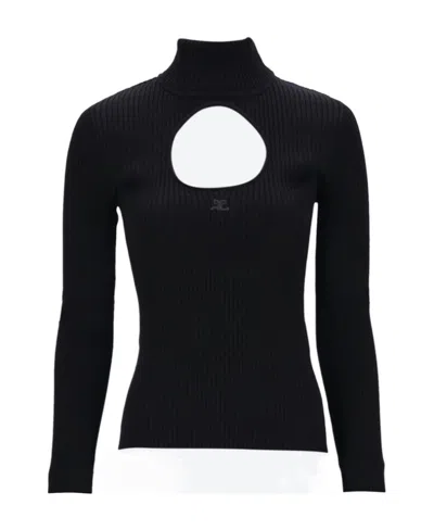 Courrèges Logo-embroidered Cut-out Jumper In Black
