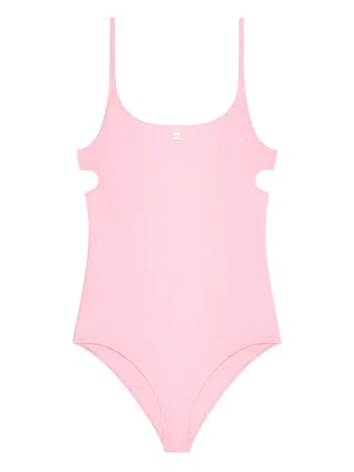 Courrèges Logo-embroidered Cut-out Swimsuit In Pink