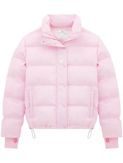 Courrèges Logo-embroidered Drawstring Padded Coat In Pink