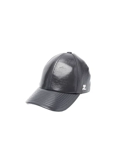 Courrèges Logo-embroidered Glossy-finish Cap In Gray