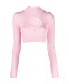 Courrèges Pink Circle Mockneck Ribbed Crop Top In Pink
