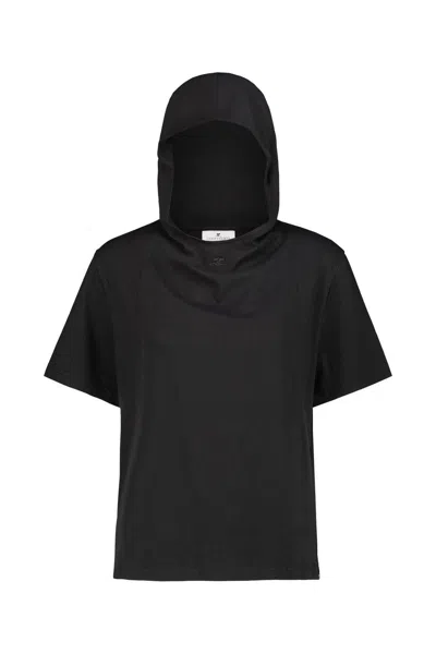 COURRÈGES LOGO EMBROIDERED HOODED T-SHIRT