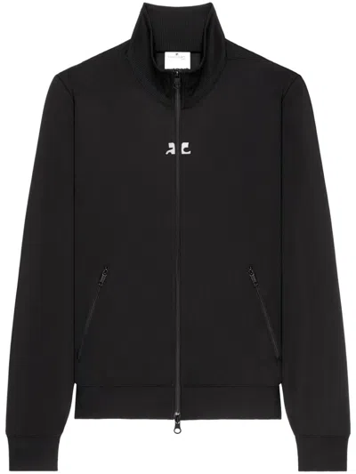 Courrèges Logo-embroidered Zipped Hoodie In Black