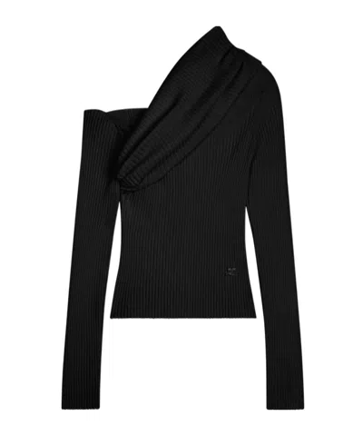 Courrèges Logo-embroidered Knitted Jumper In Black