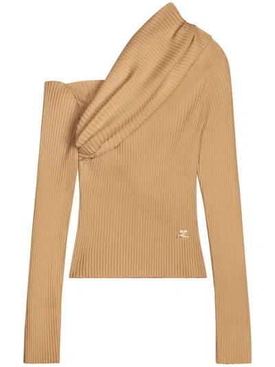 Courrèges Strickpullover Mit Logo-stickerei In Braun
