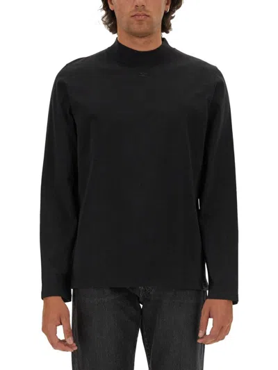 Courrèges Logo Embroidered Long-sleeve T-shirt In Black