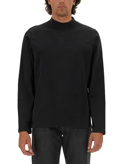 Courrèges Logo Embroidered Long-sleeve T-shirt In Nero