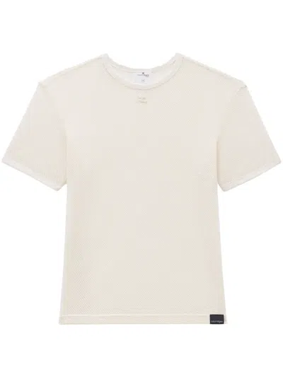 Courrèges Logo-embroidered Mesh T-shirt In Neutrals