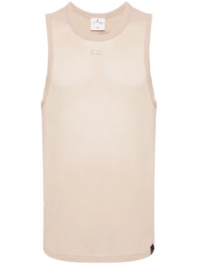 Courrèges Logo-embroidered Mesh Top In Neutrals
