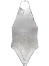 Courrèges Logo-embroidered Metallic-effect Bodysuit In Silver