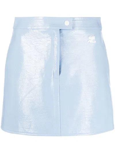 Courrèges Logo-embroidered Miniskirt In Blue