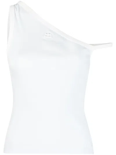 Courrèges Logo-embroidered One-shoulder Top In Blue