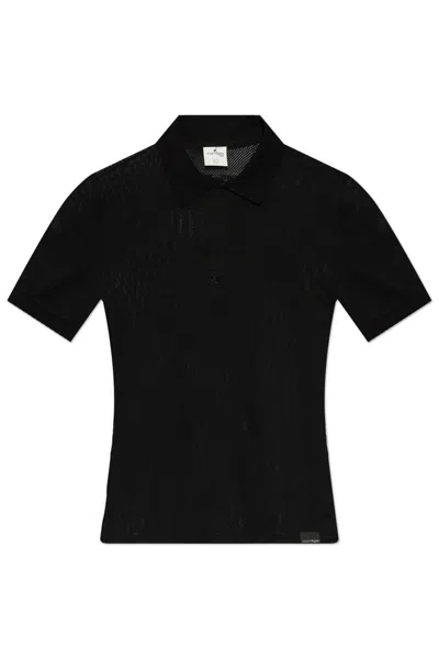 Courrèges Logo Embroidered Polo Shirt In Black