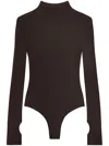 Courrèges Ribbed High Neck Long Sleeve Bodysuit In Braun