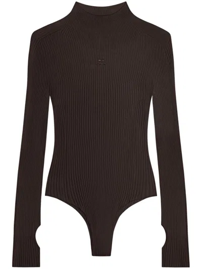 COURRÈGES LOGO-EMBROIDERED RIBBED BODYSUIT