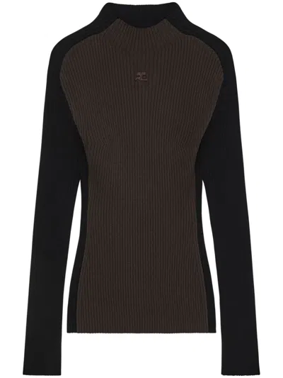 Courrèges Logo-embroidered Ribbed Jumper In Black