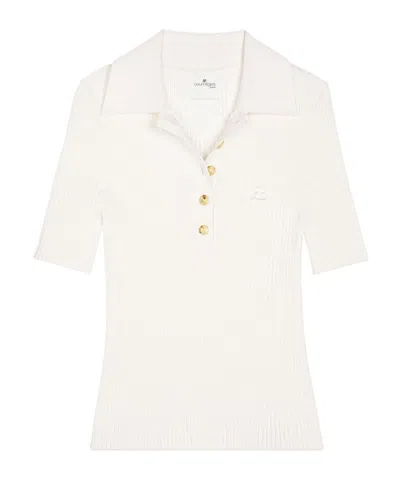 COURRÈGES COURRÈGES LOGO PATCH BUTTON DETAILED RIBBED POLO TOP