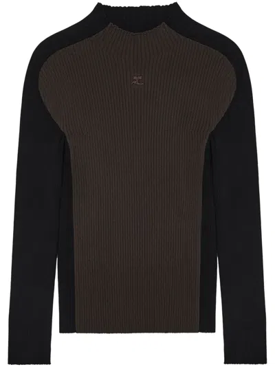 Courrèges Logo-embroidered Ribbed-knit Jumper In Black