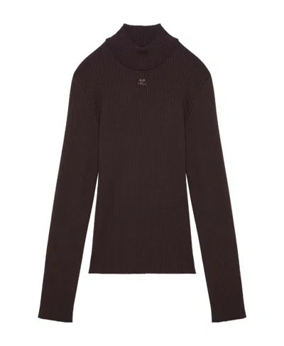 Courrèges Logo-embroidered Ribbed-knit Jumper In Black