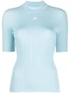 Courrèges Logo-debossed Ribbed-knit T-shirt In Blue