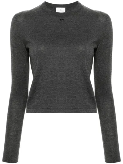 Courrèges Logo-embroidered Fine-knit Jumper In Grey