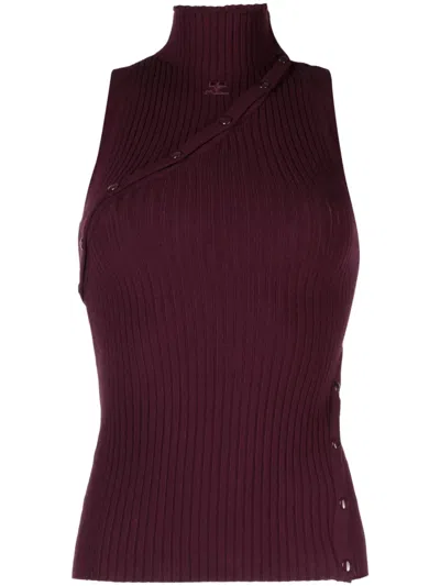 Courrèges Logo-embroidered Ribbed Tank Top In Red