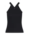 Courrèges Ribbed Tank Top With Zipper On The Neckline In Black