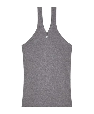 Courrèges Logo-embroidered Ribbed Tank Top In Grey
