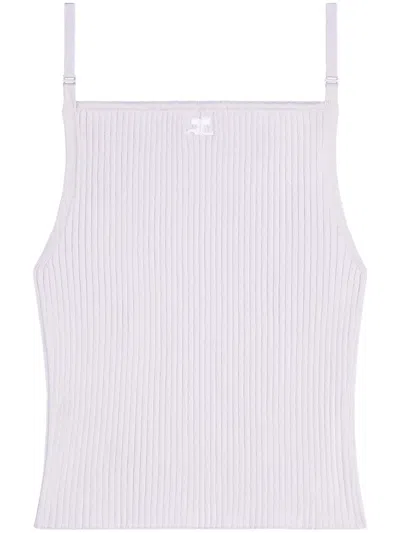 Courrèges Logo-embroidered Ribbed Tank Top In Nude