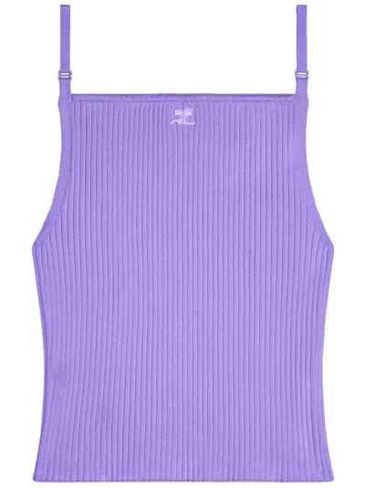 Courrèges Logo-embroidered Ribbed Tank Top In Purple