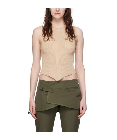 Courrèges Logo-embroidered Ribbed Top In Nude