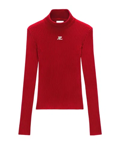 COURRÈGES LOGO-EMBROIDERED ROLL-NECK JUMPER