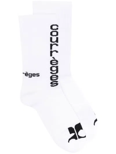 Courrèges Logo-embroidered Socks In 白色