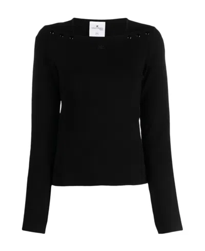 Courrèges Logo-embroidered Square-neck Sweatshirt In Black