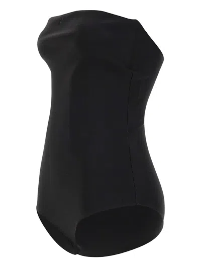 Courrèges Logo-embroidered Strapless Bodysuit In Black