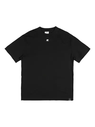 Courrèges Logo-embroidered T-shirt In Black