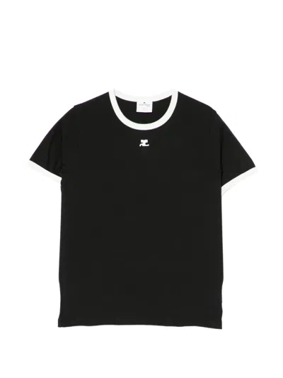Courrèges Courreges Women Cotton T Shirt With Contrasting Profiles In Black