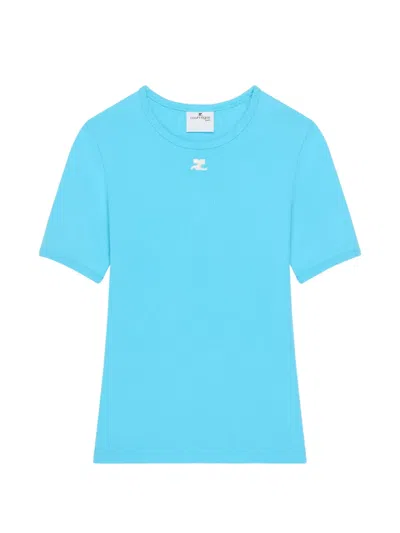 Courrèges Logo-embroidered T-shirt In Blue