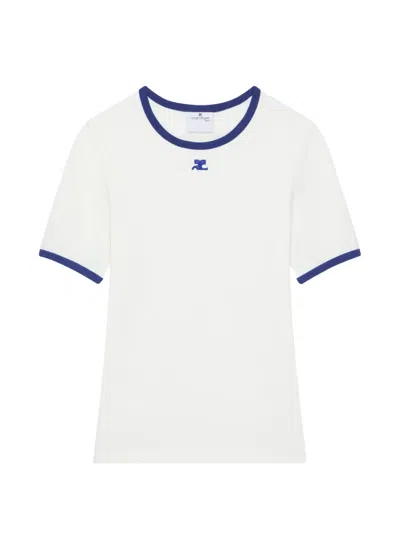 Courrèges Cotton T-shirt With Logo And Contrasting Profiles In White