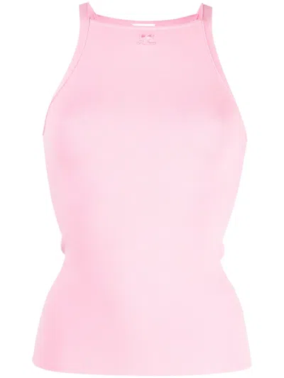 Courrèges Logo-patch Boat-neck Tank Top In Pink