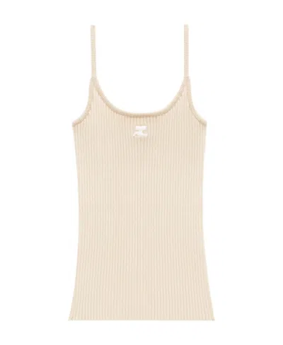 COURRÈGES COURRÈGES LOGO EMBROIDERED RIBBED SLEEVELESS TOP