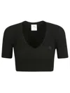 COURRÈGES LOGO EMBROIDERED V-NECK CROPPED KNIT TOP