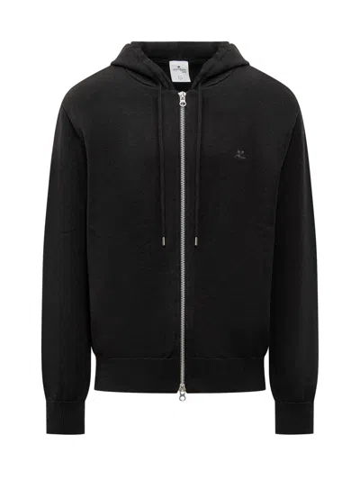 Courrèges Logo Embroidered Zip-up Jacket In Nero